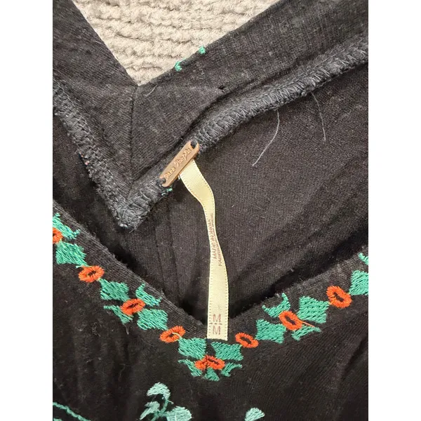 Free People Womens Mini Dress Medium Black Boho Embroidered V-Neck Sleeveless - Image 4