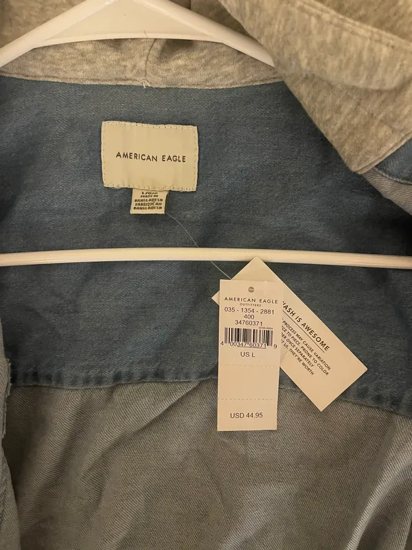 American Eagle Soft Jean Jacket With Gray Hood - Image 3