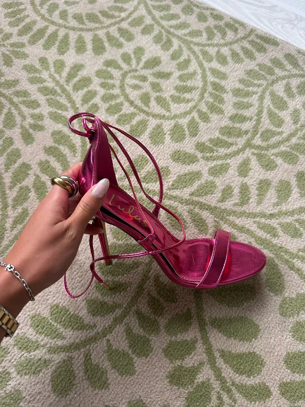 Lulus Pink Metallic Strappy Heels - Image 3