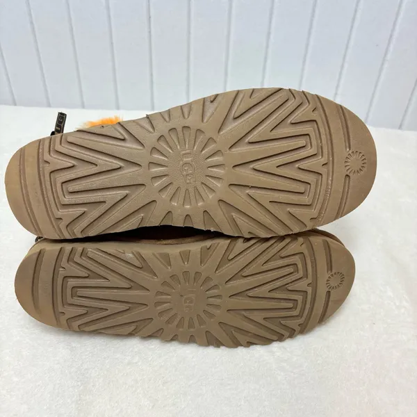 UGG CLASSIC MINI‎ BAILEY BOW PUNK PLAID CHESTNUT BOOTS Vibrant Fur Lining Size 9 - Image 8