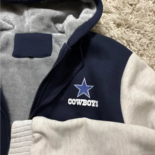 Cowboys Navy and Gray Full Zip Jacket Drawstring Hoodie Size M - Image 3