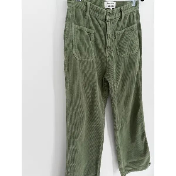 Reformation Alyssa High Rise Wide Leg Corduroy Pants Green 27‎ Organic Cotton - Image 5