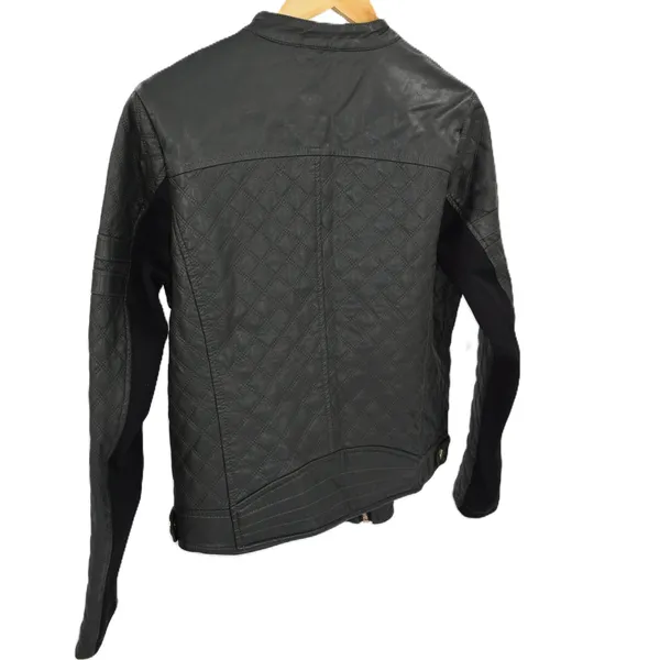 Coffee shop Womens Black Quilted Moto Jacket Studded Shoulder Zip‎ Up - Image 8