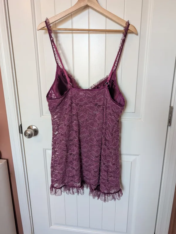 Frederick's of Hollywood Floral Lace Negligee XLarge Plum - Image 2