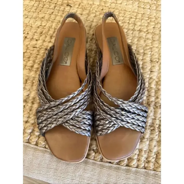 Calico Metallic Woven Leather Slingback Sandals Women’s Size (укажи свой) Square - Image 2
