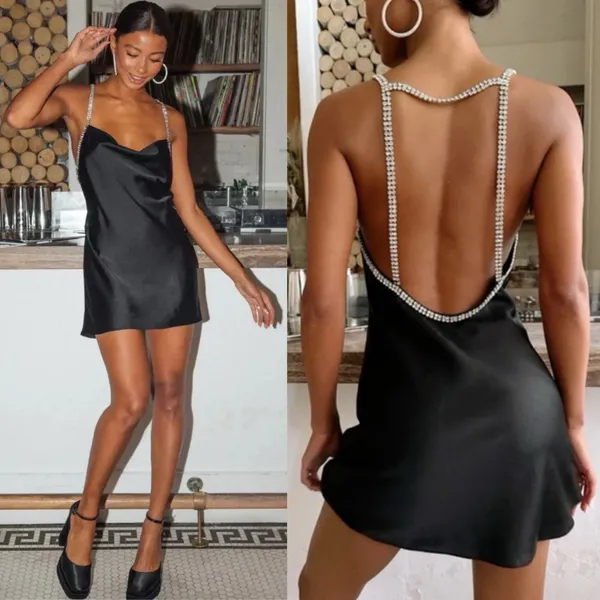 NWT Show me Your Mumu Bling mini dress Satin Black Size M Bedazzled Rave Party - Image 2