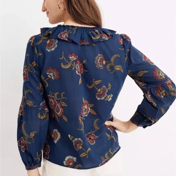 MADEWELL x Warm Ruffle-Collar Top Blue Floral XSmall - Image 2