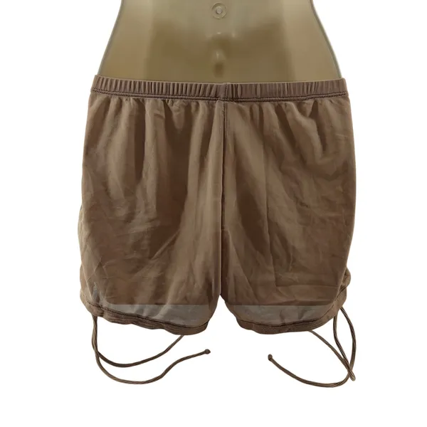 Sheer Mesh Beach Shorts Drawstring Swim Cover Up Beige Nude Womens Small - Image 4