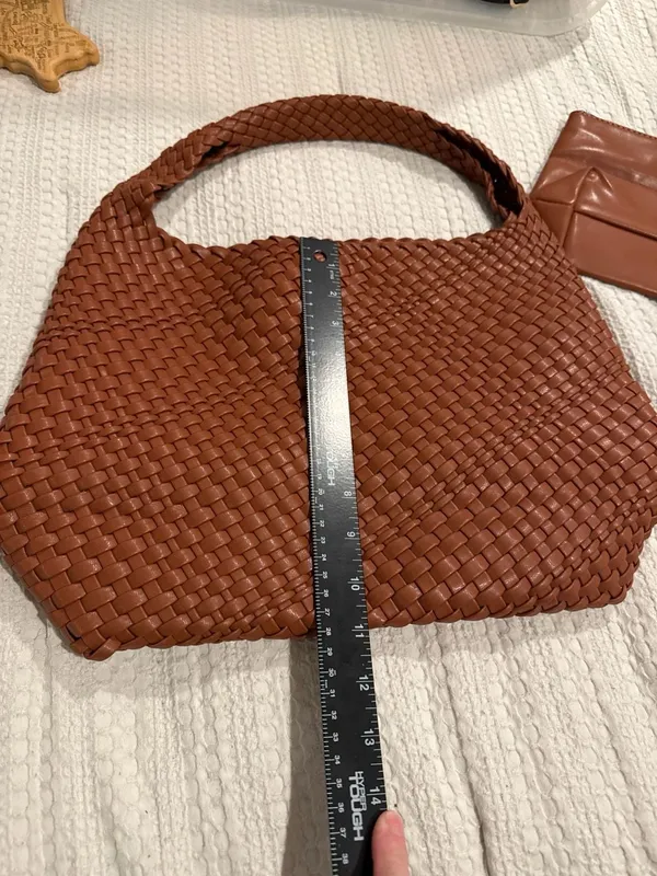 Vegan Leather Hand-Woven Tote Handbag - Image 6