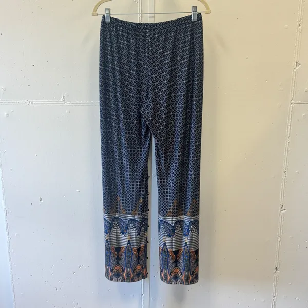 Dressbarn Paisley Border Print Wide Leg Stretch Pants Size Medium Boho Festival - Image 2