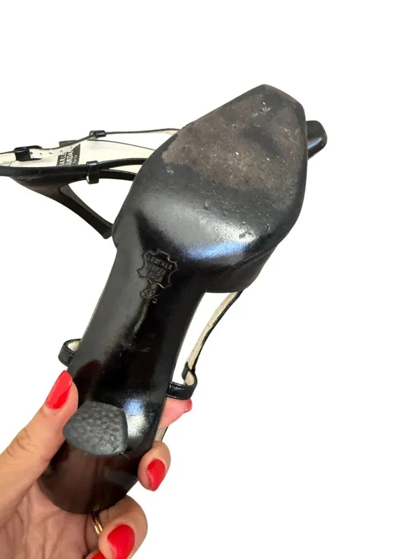 CHARLES JOURDAN Vintage Black Leather Slingback Heels Size 6.5 - Image 9