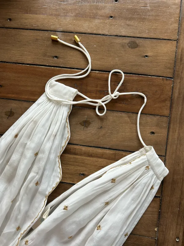 Guadalupe Johana White Gold Embroidered Dress S - Image 10