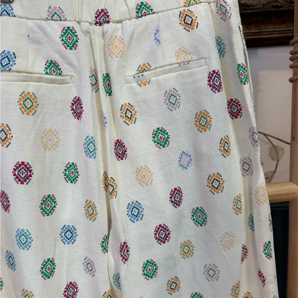 Maison d'Amélie Wide Leg Ankle Cropped Pants Floral Border Pockets Size M 💛🍄 - Image 7