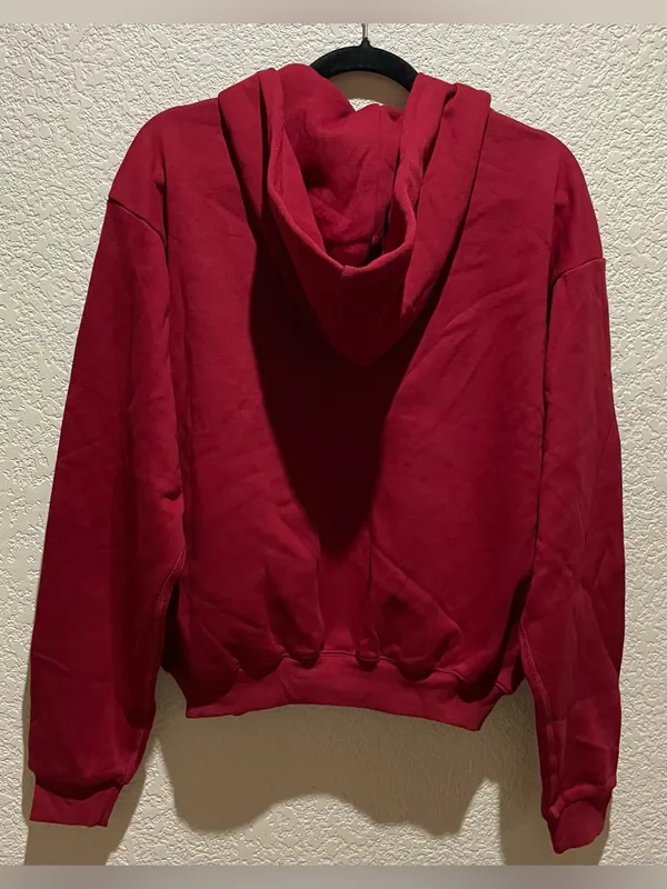 Skims Cotton Fleece Classic Zip Up Brick Red Hoodie Size L NWT - Image 4