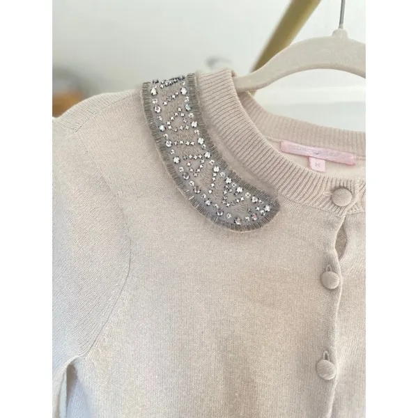 Rebecca Taylor Angora Wool Cashmere Cardigan Rhinestone Peter Pan Quiet Luxury M - Image 8