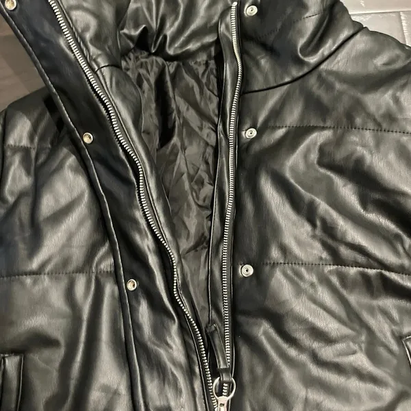 Vigoss Faux Leather Cropped Quilted Puffer Jacket SZ XL Military Flight Aviation - Image 3
