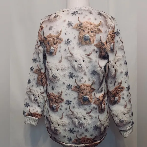 Knit Winter Cow Lover Beaded Yarn Animal Long Sleeve Pullover Crew Neck Sweater - Image 2
