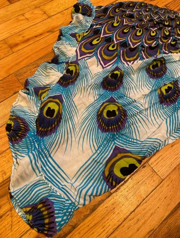 Fab Vibrant Peacock Sleeveless | Strapless Asymmetrical Maxi Dress - Image 4