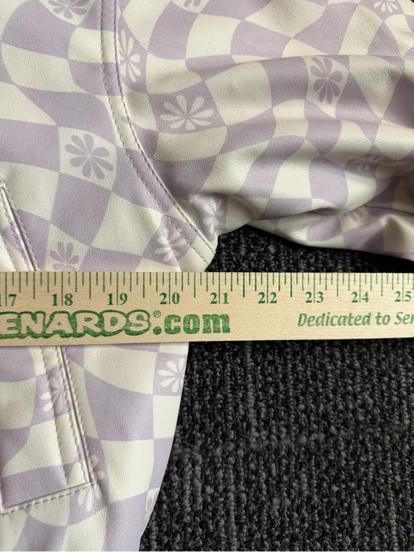 asos Pastel Lavender And Ecru Checkerboard Denim Bomber Jacket Size 2 NWT - Image 5