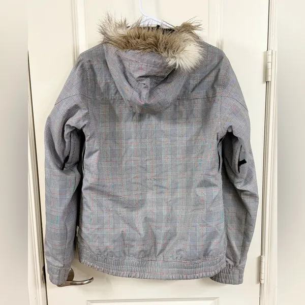 Burton Dry Ride and Gray Plaid Women's Ski Jacket with Detachable Faux Fur Hood - Image 3