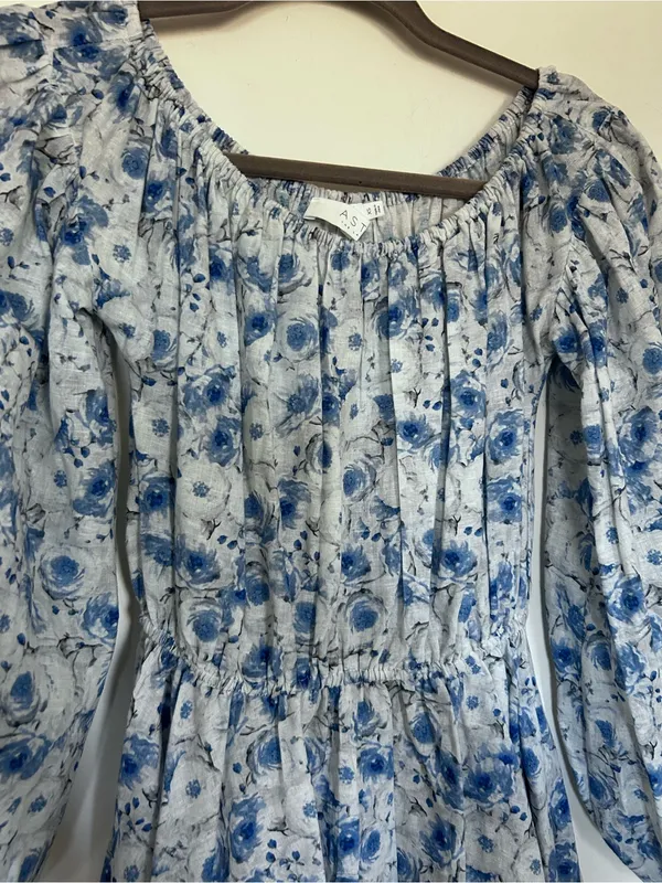 ASTR the Label Blue Floral Print Long Puff Sleeve Mini Dress Size XS - Image 3