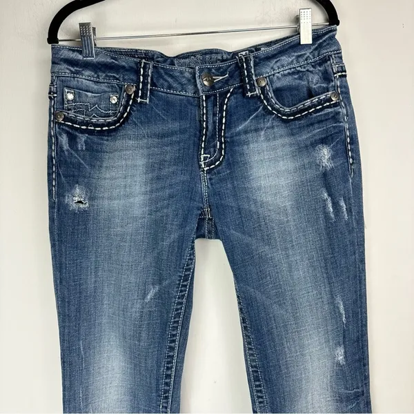 Miss Me Irene Bootcut Jeans Sz 31 Womens Distressed Faded Stitch Denim - Image 4