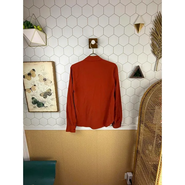 Babaton from Aritzia Relaxed Fit Rust Orange Silk Blend Blouse - Size - XS - Image 3