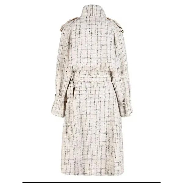 Aritzia Tweed plaid trenchcoat jacket cream - Image 4