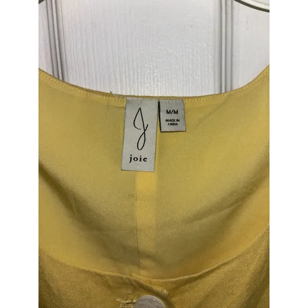 Joie Linen Blend Yellow Cropped Button Front Tank Vest M Boxy Minimal - Image 3