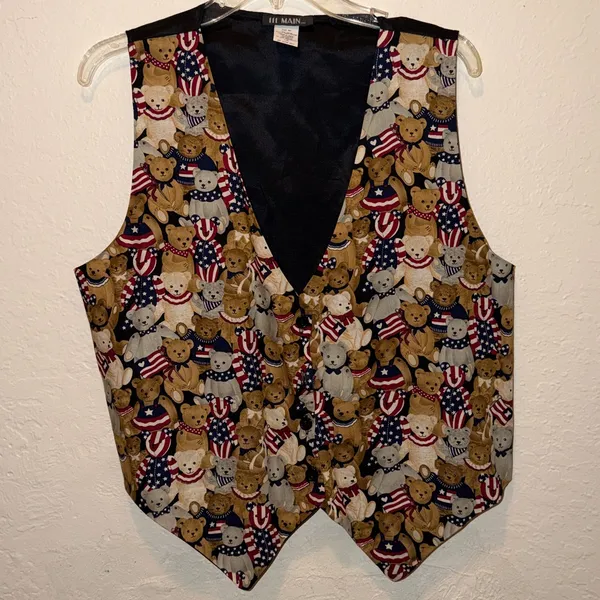 Vintage 80s 90s Patriotic Teddy Bear Vest - Image 2