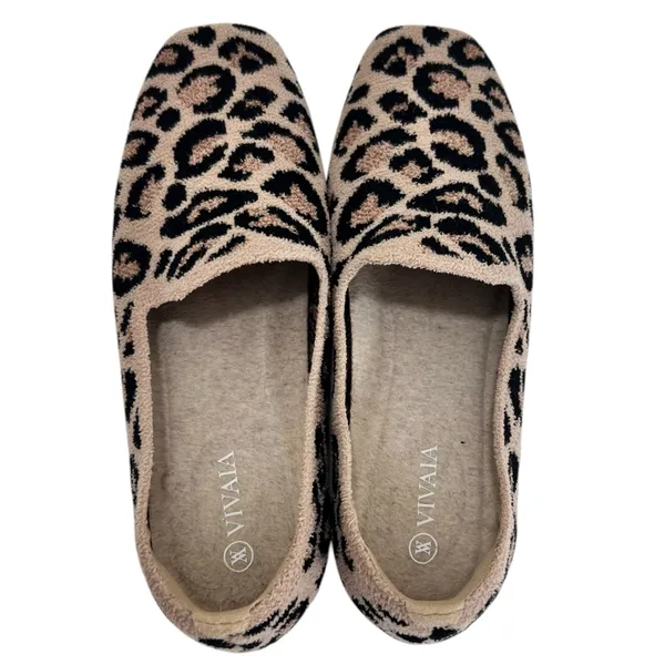 Vivaia Squared Toe Terry Knit Loafers Leopard Print Flat Comfy Shoe - Image 8