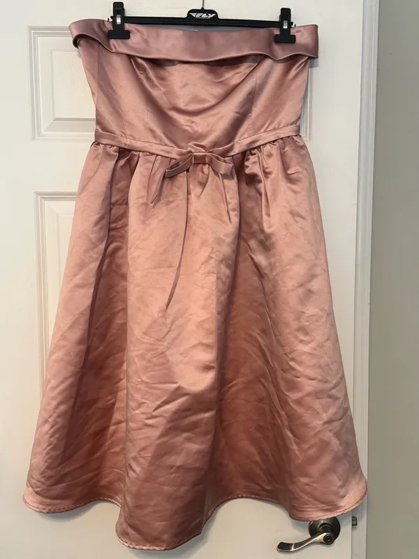 NWT Cider Bowknot Ruffle Bandeau Blush Pink Wedding Guest Satin Midi Dress Sz XL - Image 3