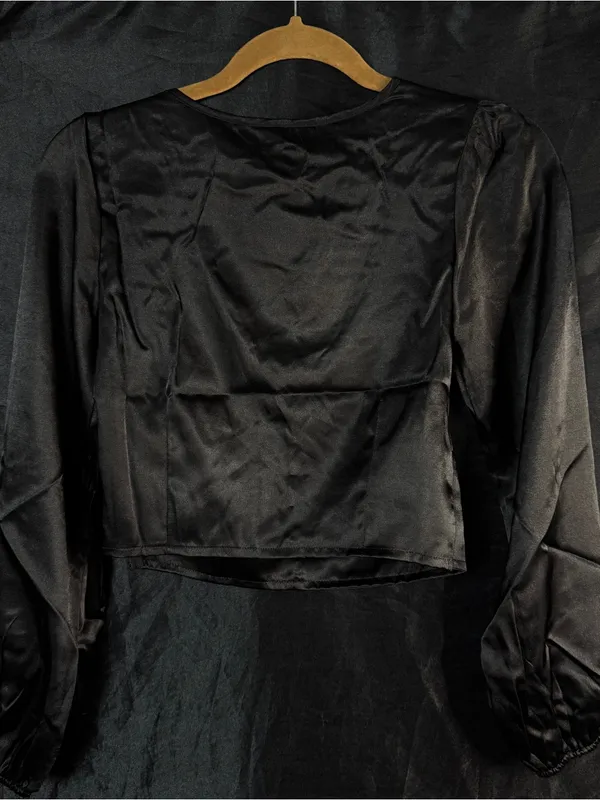 Brave Soul NWT Black Satin Lace-Trim Crop Top - Image 6