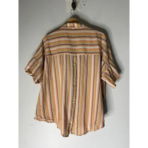 Madewell Womens Large Striped Short Sleeve Button Back Cotton Blouse Orange - Image 2