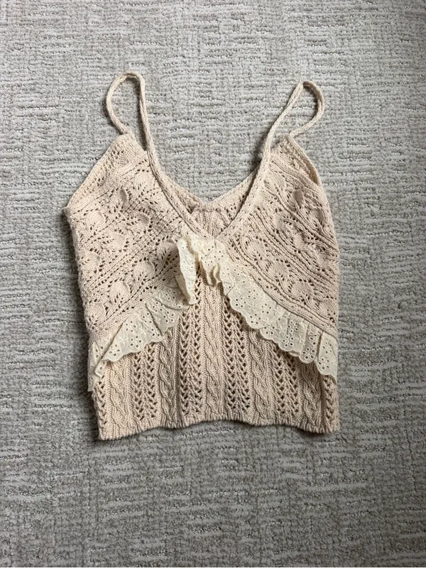 Zara Cream Crochet Lace Trim Cami Top - Image 3