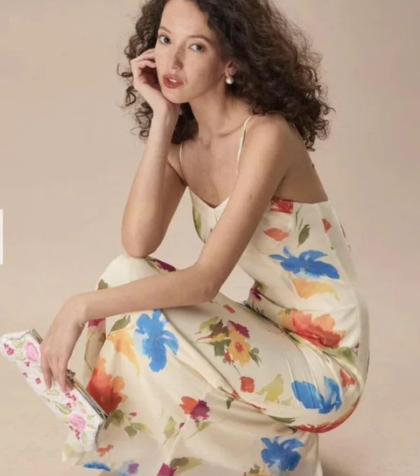 RIHOAS Women's Beige Floral Slip Maxi Dress 3 - Image 3