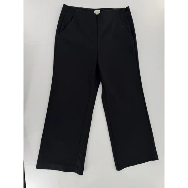 Ecru Black Cropped Flare Pants Size 2 Stretch Side Zip Dress Trousers - Image 3