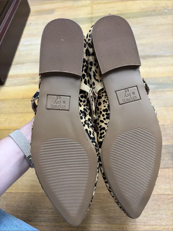 crown & ivy Leopard-Print Pointed Mary Jane Flats with Jeweled Strap - Image 2