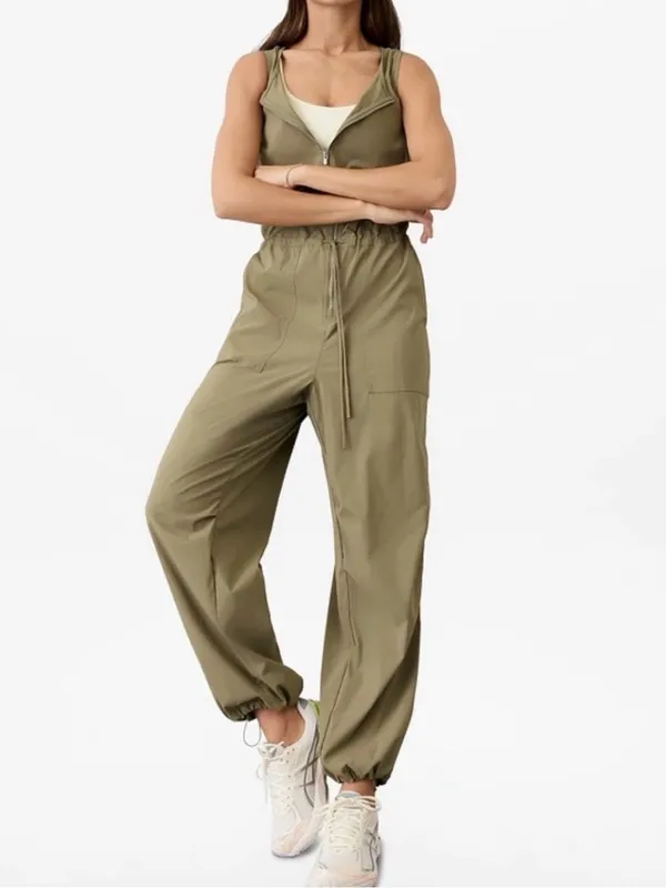 Athleta Adventure Utility Zip-Front Jumpsuit Size Medium Green - Image 9