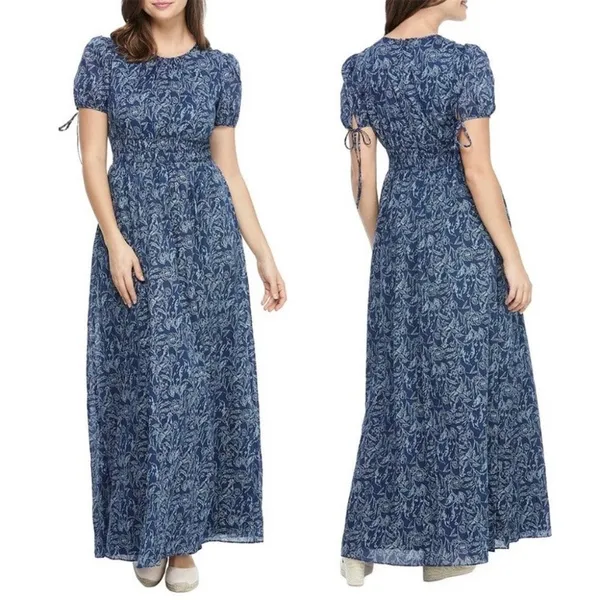Gal Meets Glam Giselle Navy Floral Bird Print Maxi Dress - Image 2
