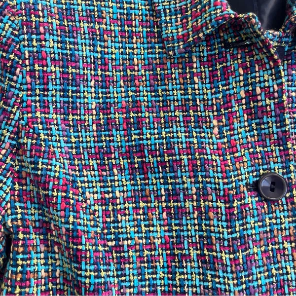 Vintage Women's Classic Multicolor Tweed Blazer 12 Blue - Image 4