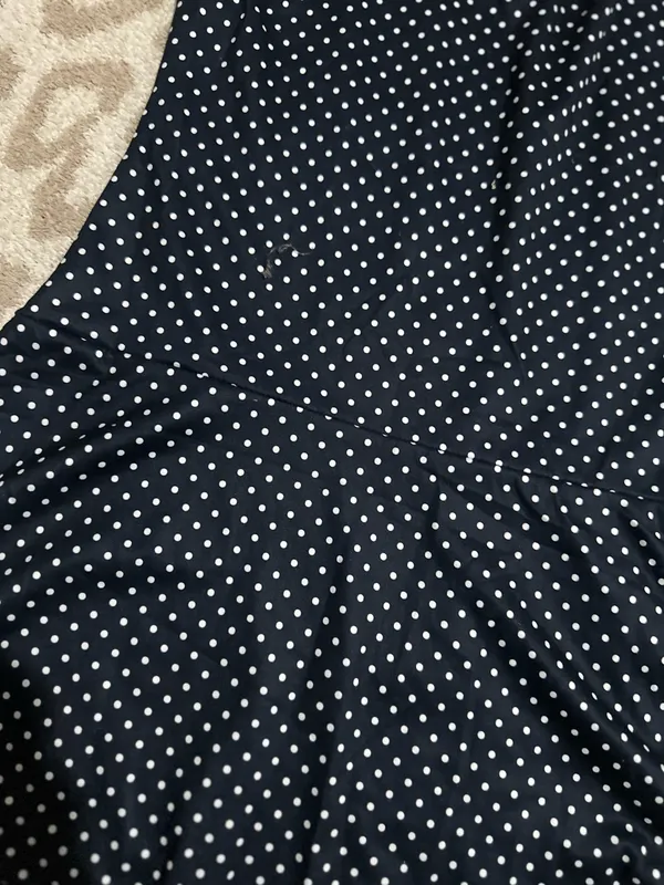 Navy Blue Polka Dot Fit & Flare Dress - Image 2