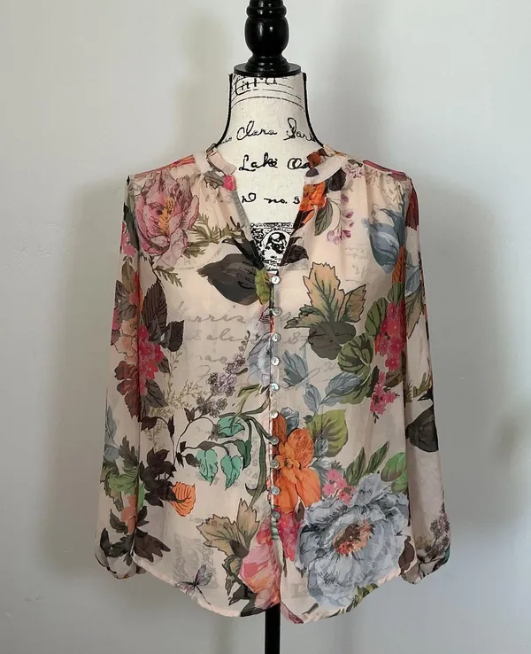 Anthropologie Fig + Flower Floral Print Button Down Long Sleeve Blouse Small S - Image 2
