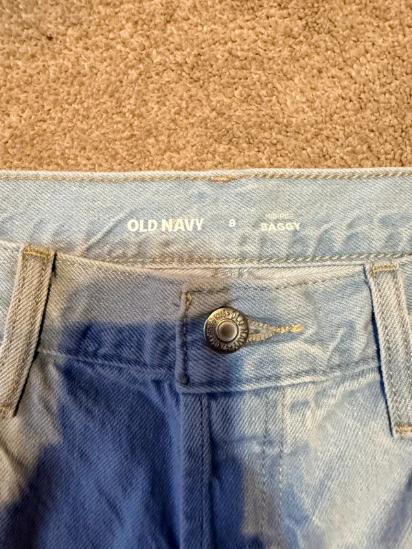Old Navy Light Wash Baggy Button Fly Cut Off Denim Jorts Size 8 - Image 3