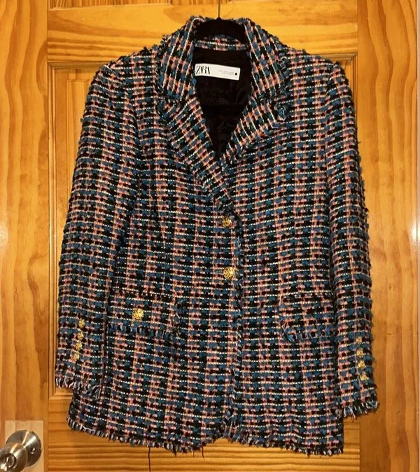 Zara Textured Fitted Boucle Blazer Multicoloured S Ss22 Ref. 2216/661 - Image 2