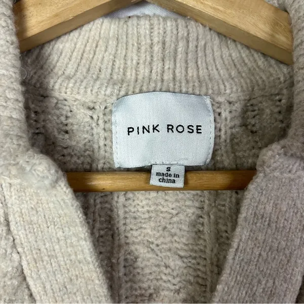 Pink‎ Rose Cream Cable Knit V-Neck Sleeveless Sweater S - Image 4