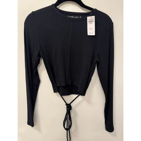 Abercrombie & Fitch Cropped Top Women's M Black Viscose Ribbed Knit Stretch NWT - Image 3