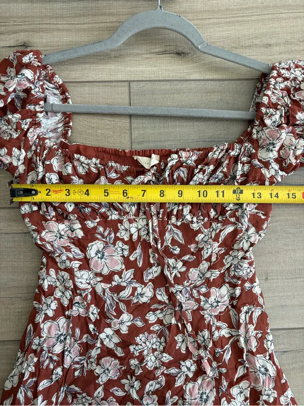 Altar’d State Rust Brown White Floral Peasant Square Neck Long Sleeve Midi Dress - Image 8