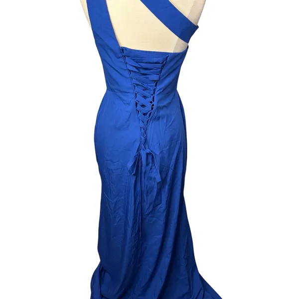 RYANTH One Shoulder Gown Womens Royal Blue 8 NWT Formal Lace Up‎ Back Side Slit - Image 6
