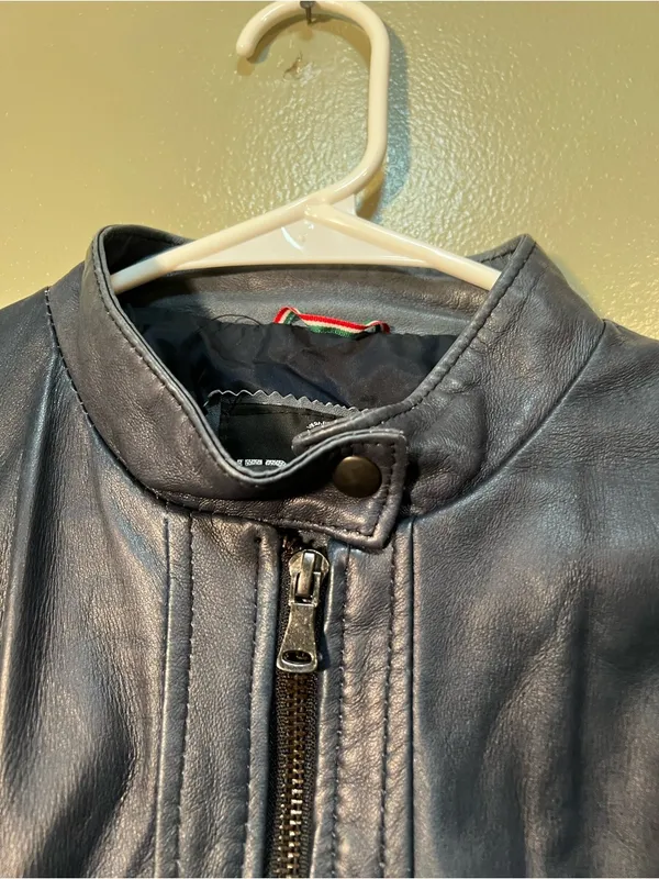 Vera Pelle Women's Size 46 Vegan Leather Jacket Dark Blue Gray Moto Full Zip - Image 5